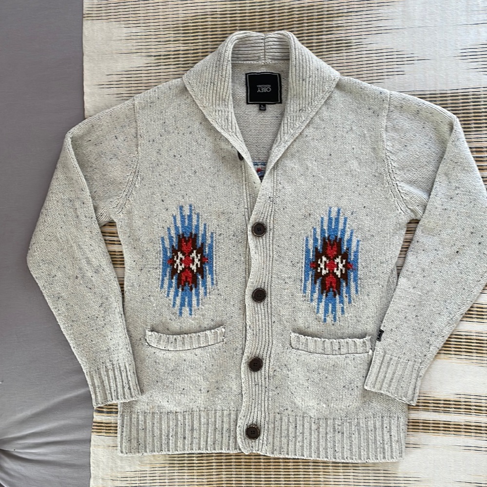 OBEY propaganda brand men’s large wool blend button up sweater